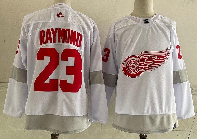 Detroit Red Wings #23 Lucas Raymond White Men's Adidas 2020-21 Reverse Retro Alternate NHL Jersey