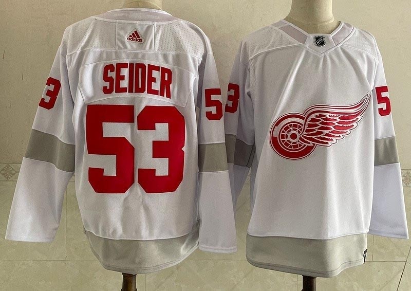 Detroit Red Wings #53 Moritz Seider White Men's Adidas 2020-21 Reverse Retro Alternate NHL Jersey