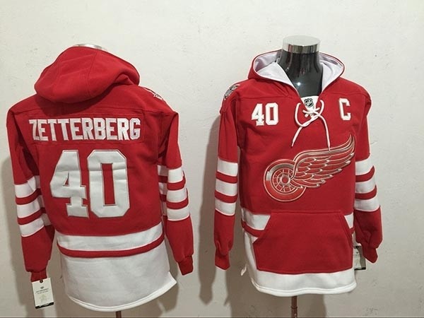 NHL Detroit Red Wings #40 Henrik Zetterberg Red All Stitched Hooded Sweatshirt