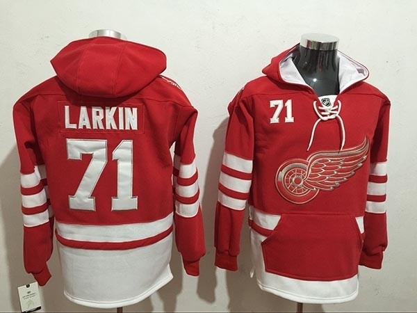 NHL Detroit Red Wings #71 Dylan Larkin Red All Stitched Hooded Sweatshirt