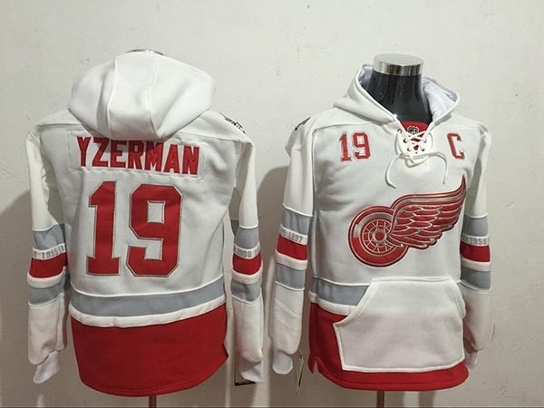 NHL Detroit Red Wings #19 Steve Yzerman White All Stitched Hooded Sweatshirt