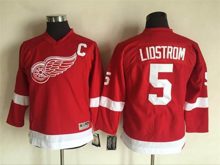 Youth Red Wings #5 Nicklas Lidstrom Red Throwback CCM Jersey