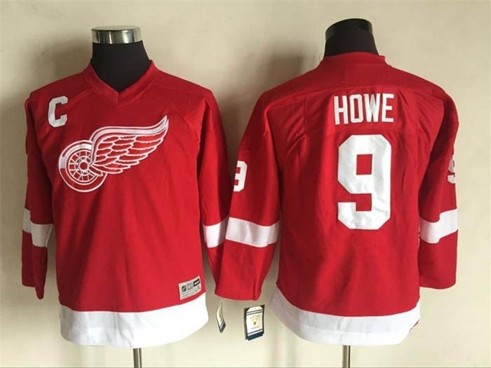 Youth Red Wings #9 Gordie Howe Red Throwback CCM Jersey