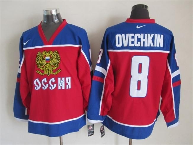 NHL 2002 Team Russia Olympic #8 Alex Ovechkin Red Throwback jersey