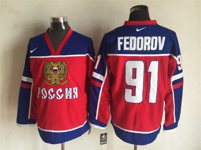 NHL 2002 Team Russia Olympic #91 Sergei Fedorov Red Throwback jersey