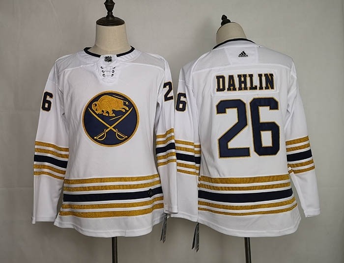 Women Buffalo Sabres #26 Rasmus Dahlin White 50th Anniversary Gold Edition Adidas Jersey