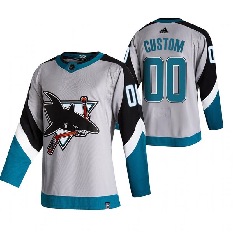 San Jose Sharks Custom Grey Men's Adidas 2020-21 Reverse Retro Alternate NHL Jersey (Name and number remark in comment column)