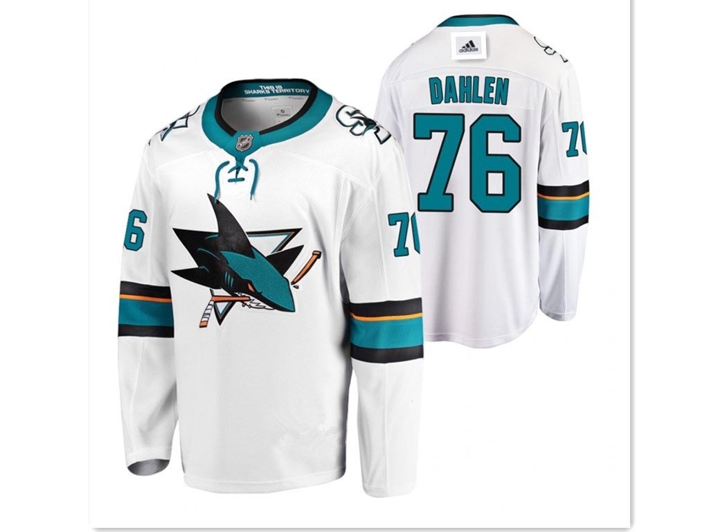 Men's San Jose Sharks #76 Jonathan Dahlen White Road Adidas Authentic Jersey