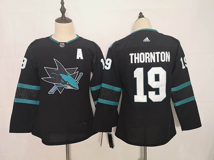 Youth San Jose Sharks #19 Joe Thornton Black Adidas Jersey