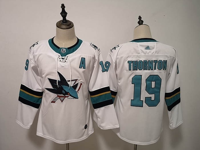 Youth San Jose Sharks #19 Joe Thornton White Adidas Jersey