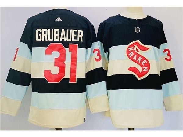 Men's Seattle Kraken #31 Philipp Grubauer Blue 2024 Winter Classic Jersey