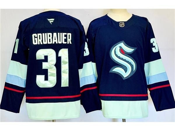 Men's Seattle Kraken #31 Philipp Grubauer 2024-25 Navy Jersey