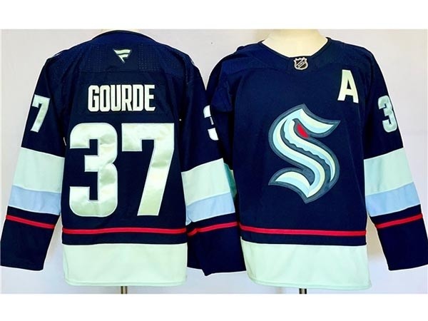 Men's Seattle Kraken #37 Yanni Gourde 2024-25 Navy Jersey