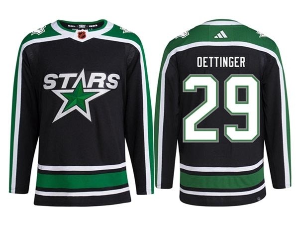 Men's Dallas Stars #29 Jake Oettinger Black 2022-23 Reverse Retro Stitched Jersey