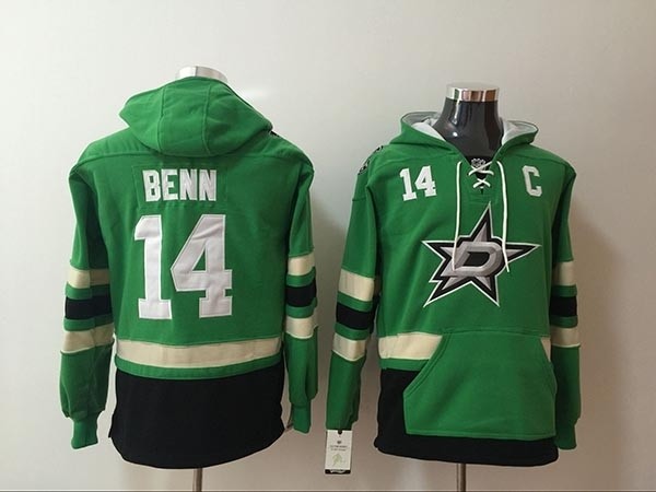 NHL Dallas Stars #14 Jamie Benn Green All Stitched Hooded Sweatshirt