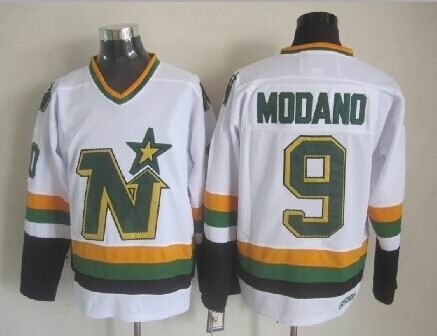 Men's Minnesota North Stars #9 Mike Modano White Throwback CCM Jersey