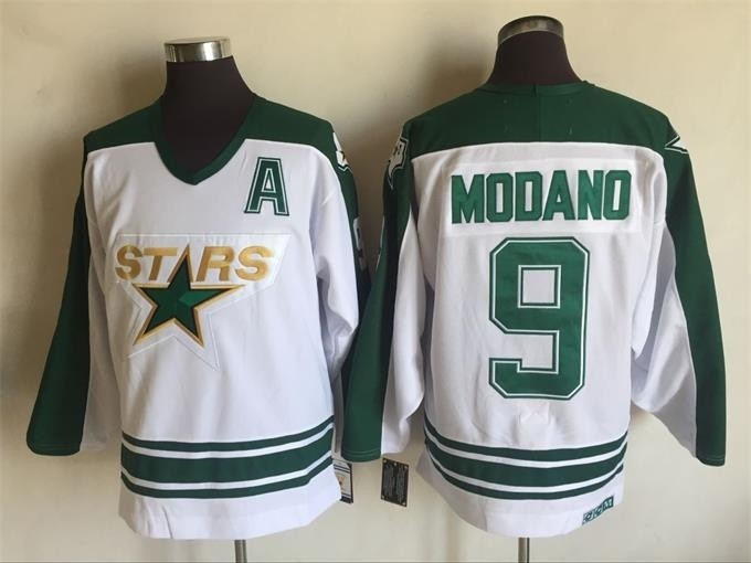 Men's Minnesota North Stars #9 Mike Modano 1993 White CCM Throwback Jersey