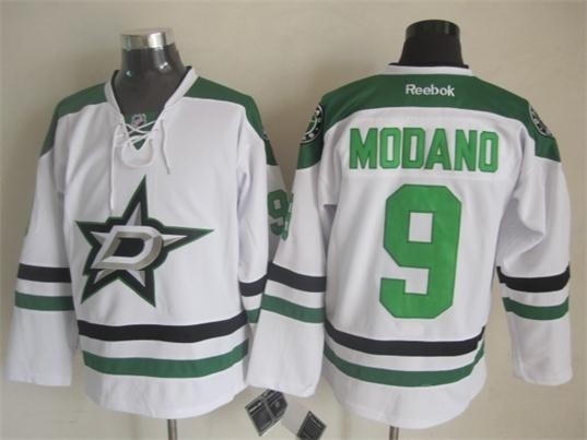 Men's Dallas Stars #9 Mike Modano White Throwback CCM Jersey