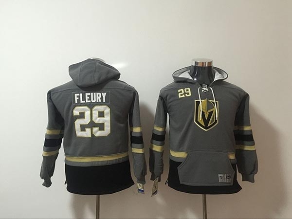 Youth Vegas Golden Knights #29 Marc-Andre Fleury Grey All Stitched Hooded Sweatshirt