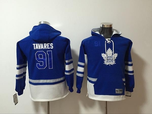 Youth Tonrto Maple Leafs #91 John Tavares Blue All Stitched Hooded Sweatshirt