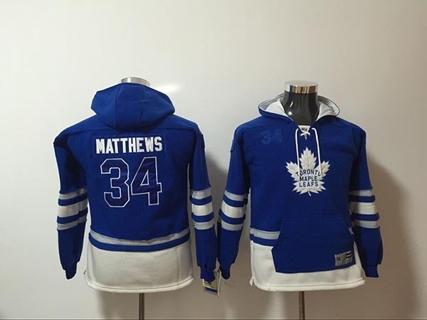 Youth Tonrto Maple Leafs #34 Auston Matthews Blue All Stitched Hooded Sweatshirt