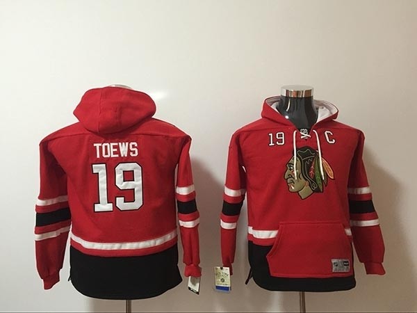 Youth Chicago Blackhawks #19 Jonathan Toews Red All Stitched Hooded Sweatshirt