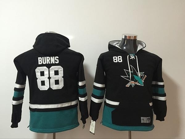 Youth San Jose Sharks #88 Brent Burns Black All Stitched Hooded Sweatshirt