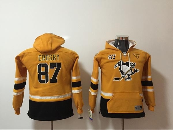 Youth Pittsburgh Penguins #87 Sidney Crosby Yellow All Stitched Hooded Sweatshirt