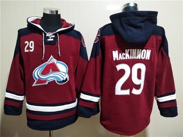 Men's Colorado Avalanche #29 Nathan MacKinnon Burgundy All Stitched Sweatshirt Hoodie