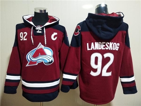 Men's Colorado Avalanche #92 Gabriel Landeskog Burgundy All Stitched Sweatshirt Hoodie