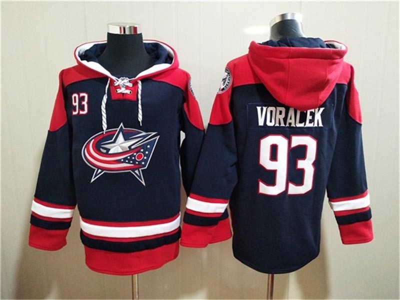 Men's Columbus Blue Jackets #93 Jakub Voracek Navy Ageless Must-Have Lace-Up Pullover Hoodie