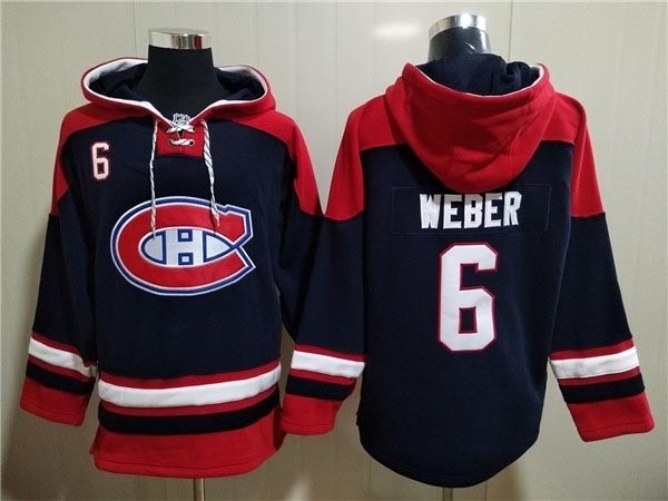 Men's Montreal Canadiens #6 Shea Weber Navy Ageless Must-Have Lace-Up Pullover Hoodie