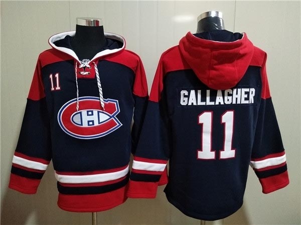 Men's Montreal Canadiens #11 Brendan Gallagher Navy Ageless Must-Have Lace-Up Pullover Hoodie