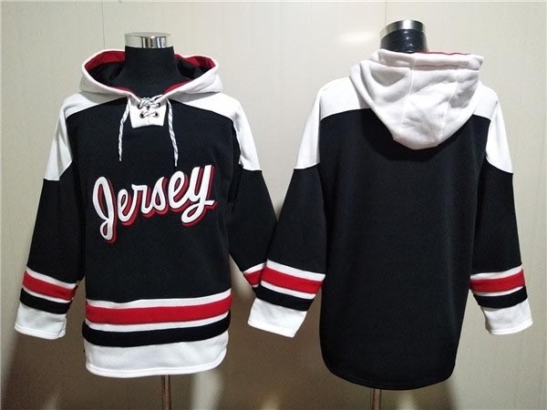 Men's New Jersey Devils Blank Black White Ageless Must-Have Lace-Up Pullover Hoodie