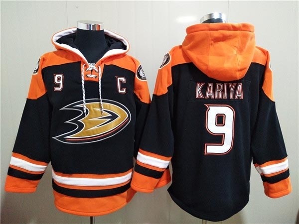 Men's Anaheim Ducks #9 Paul Kariya Black Ageless Must-Have Lace-Up Pullover Hoodie