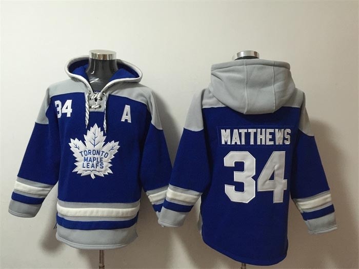 Men's Toronto Maple Leafs #34 Auston Matthews Blue Ageless Must-Have Lace-Up Pullover Hoodie with A patch