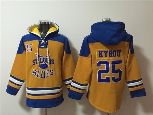 Men's St.Louis Blues #25 Jordan Kyrou Yellow Ageless Must-Have Lace-Up Pullover Hoodie