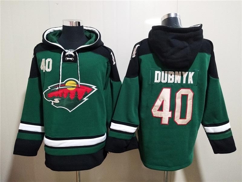 Men's Minnesota Wild #40 Devan Dubnyk Green Ageless Must-Have Lace-Up Pullover Hoodie