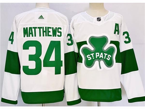 Men's Toronto Maple Leafs #34 Auston Matthews 2024 White St.Patricks Jersey