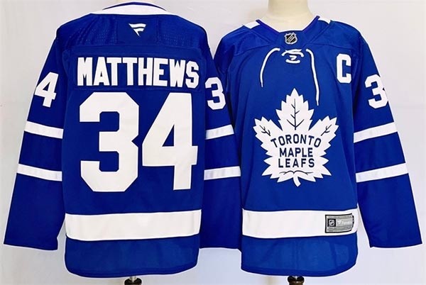 Men's Toronto Maple Leafs #34 Auston Matthews Blue with C patch 2024-25 Stitched Jersey