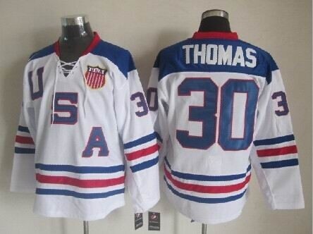 NHL 2010 Team USA Olympic #30 Tim Thomas White Throwback jersey