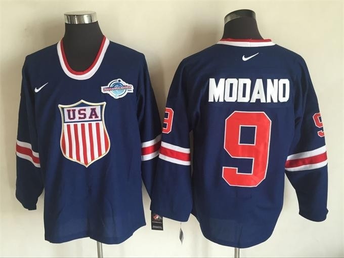 NHL 2014 Team USA Olympic #9 Mike Modano Navy blue Throwback jersey