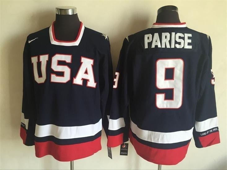 NHL 2010 Team USA Olympic #9 Zach Parise Navy blue Throwback jersey