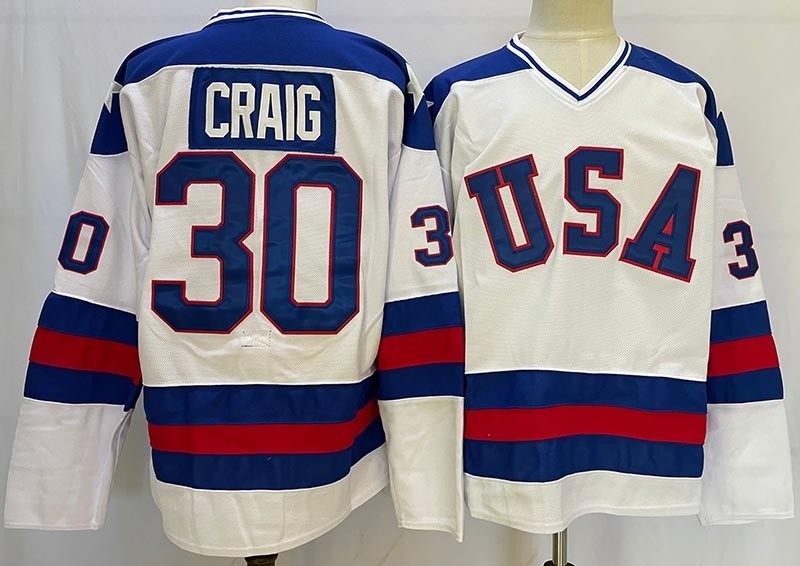 NHL 1980 Winter Olympics Team USA #30 Jim Craig CCM Vintage White Hockey Jersey