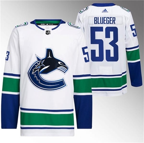 Men's Vancouver Canucks #53 Teddy Blueger White Stitched Jersey