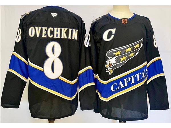 Men's Washington Capitals #8 Alexander Ovechkin Black Reverse Retro 2024-25 Jersey