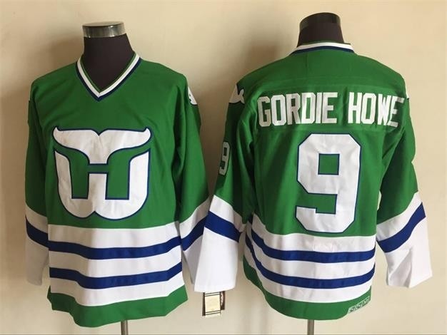 Men's Hartford Whalers #9 Gordie Howe Green Throwback CCM Jersey