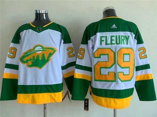 Men's Minnesota Wild #29 Marc-Andre Fleury White Adidas 2020-21 Reverse Retro Alternate NHL Jersey