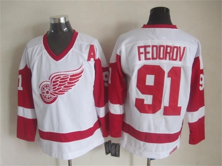 Men's Detroit Red Wings #91 Sergei Fedorov White Throwback CCM Jersey