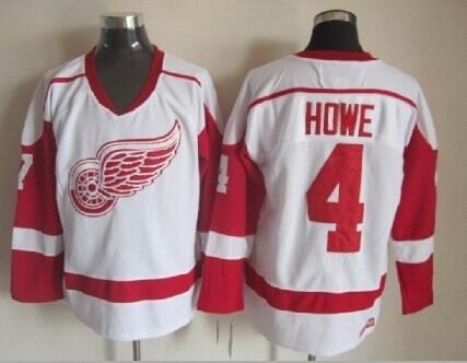 Men's Detroit Red Wings #4 Gordie Howe White Throwback CCM Jersey